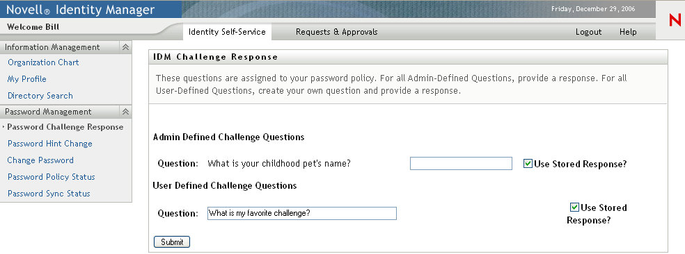 The Password Challenge Response page