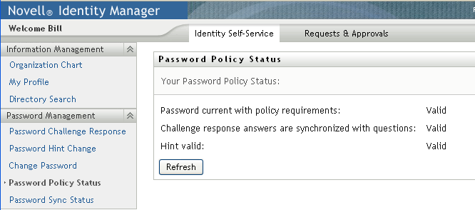 Password Policy Status page