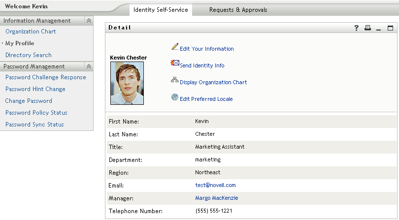 Choose Identity Self-Service > My Profile to display your Detail page