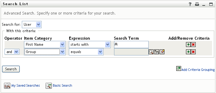 Specifying advanced search criteria on the Search List page