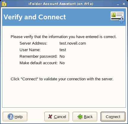 iFolder Account Assistant Verify and Connect Page