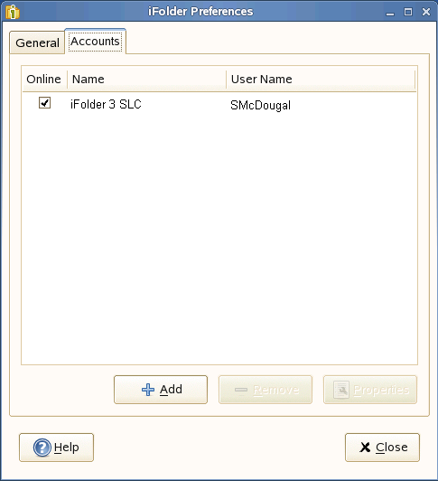 Accounts Tab of the iFolder Preferences Dialog Box