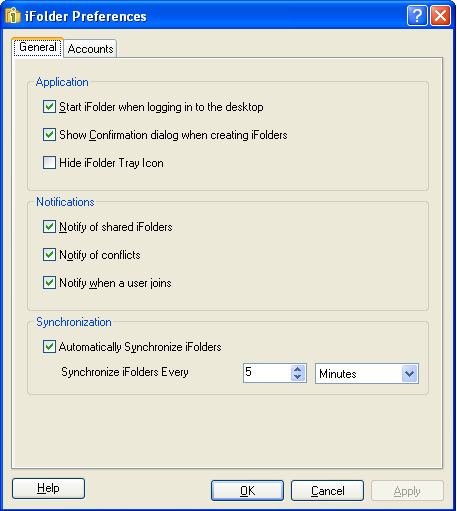 General Tab of the iFolder Preferences Dialog Box