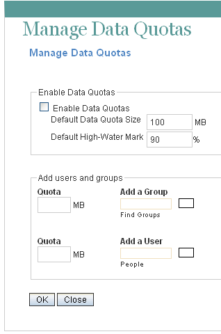 Manage Data Quotas page