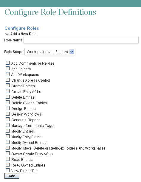 Configure Role Definitions page with Add options