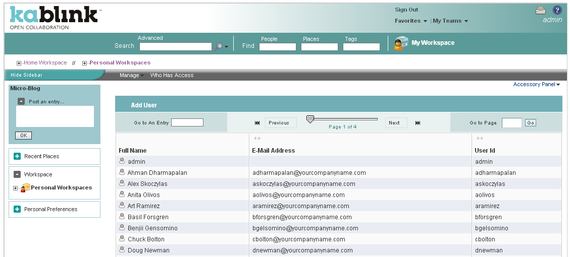 Kablink Teaming Personal Workspaces