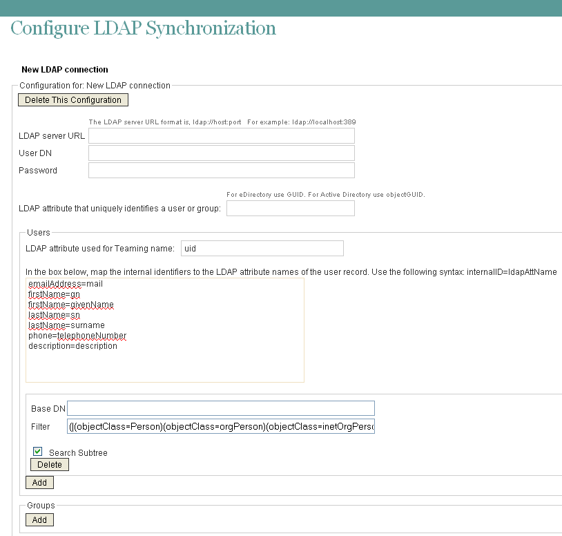 Configure LDAP Synchronization page