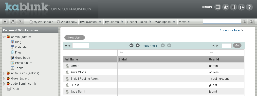 Kablink Teaming Personal Workspaces