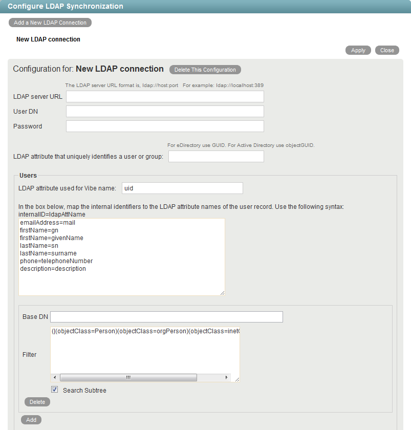 Configure LDAP Synchronization page