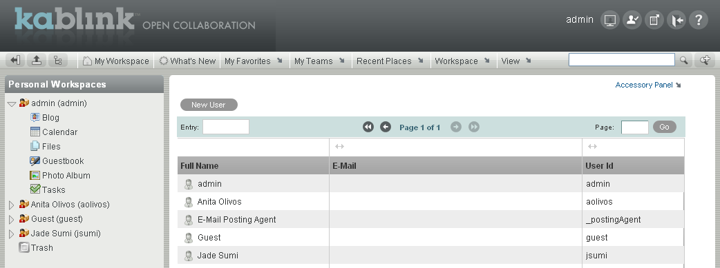 Kablink Teaming Personal Workspaces