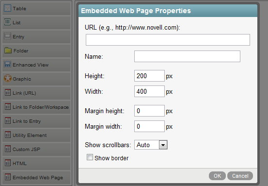 Configuring Embedded Web Page Properties