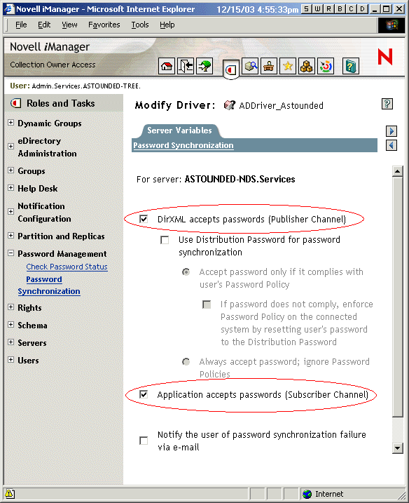 Password Sync settings for Scenario 2