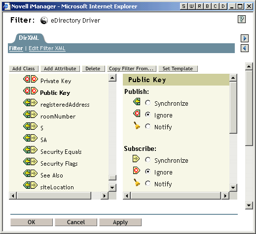 Private Key and Public Key set to Ignore in the filter