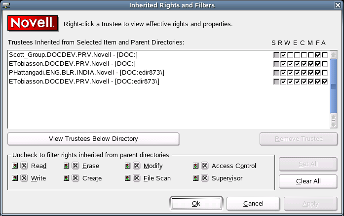 Description: Inherited Rights and Filters Dialog Box