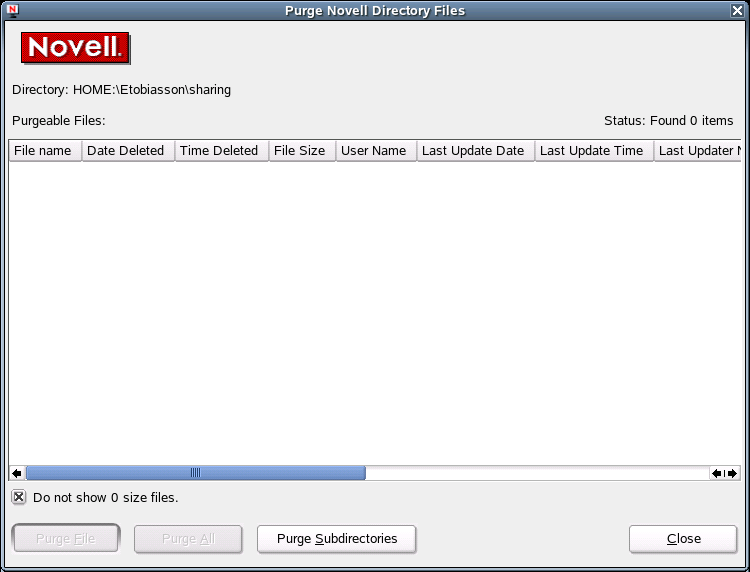 Description: Purge Novell Directory Files dialog box