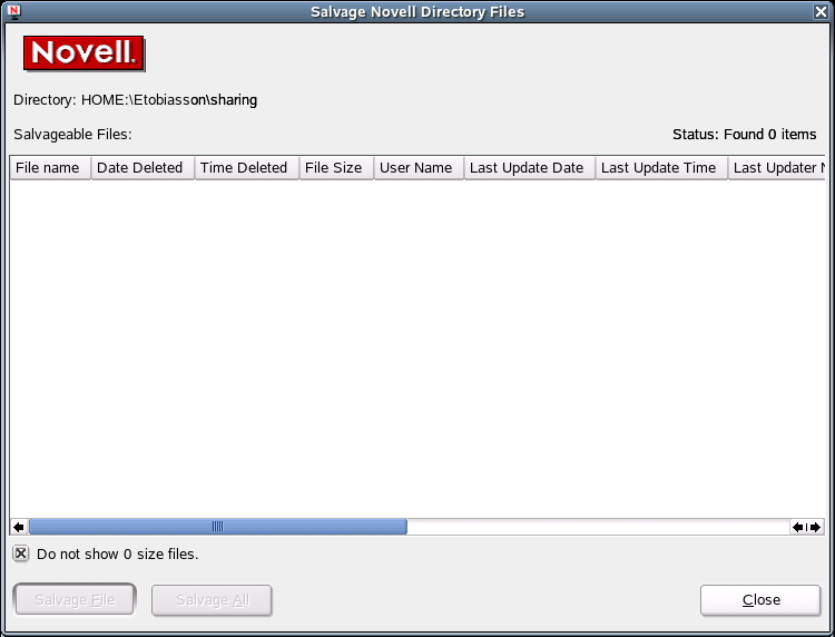 Description: Salvage Novell Directory Files dialog box