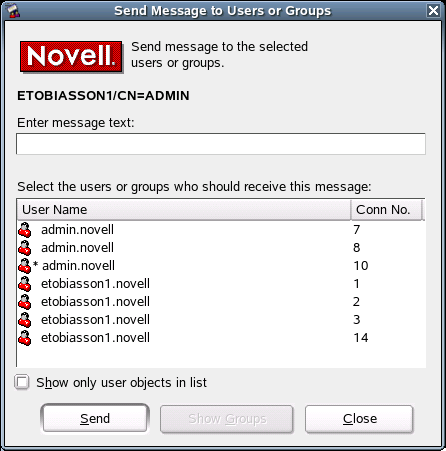 Send Message to Users or Groups Dialog Box