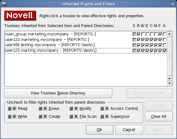 Inherited Rights and Filters Dialog Box