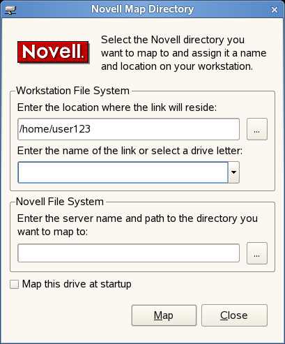 Novell Map Directory Dialog Box