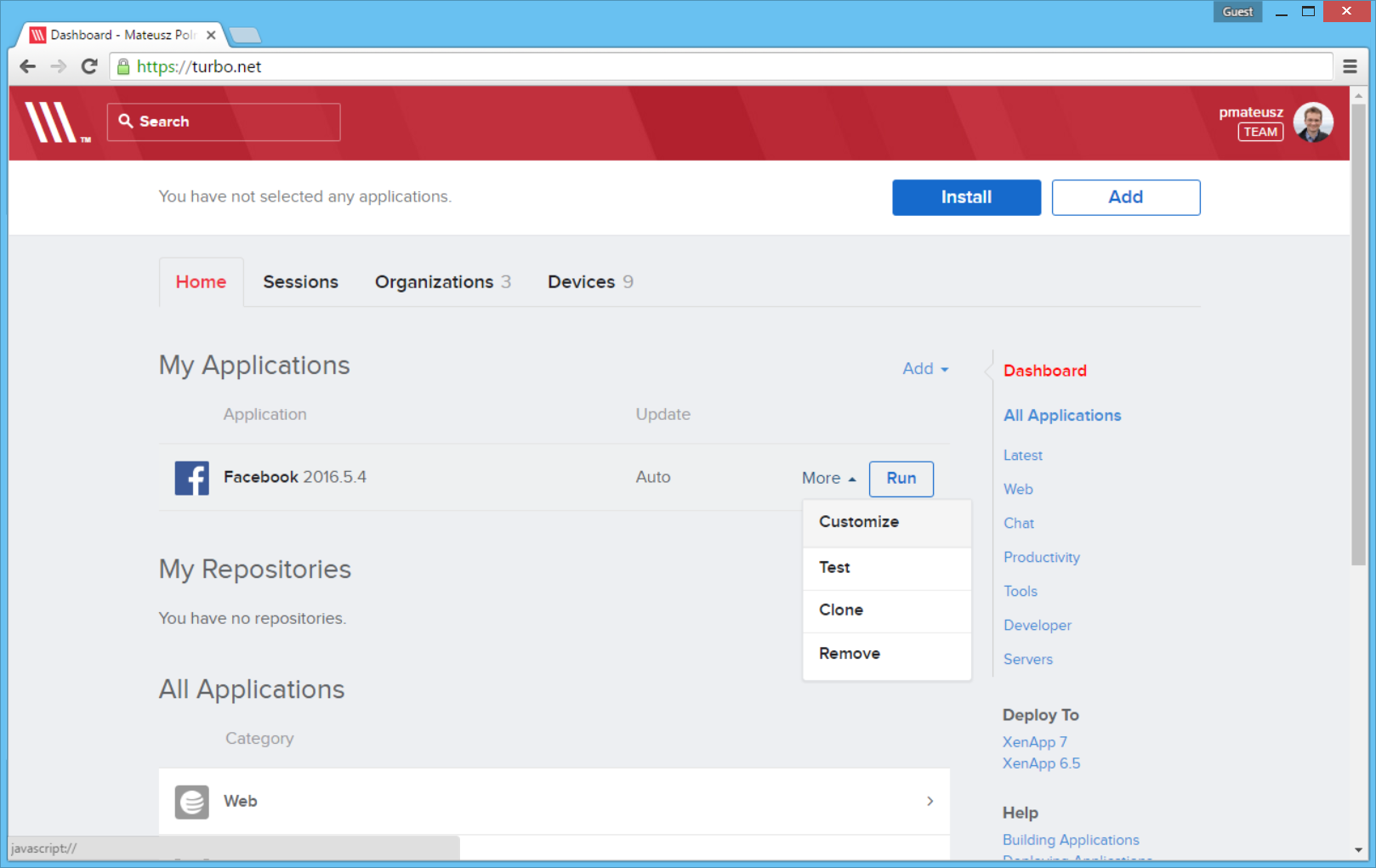 My applications - Customize