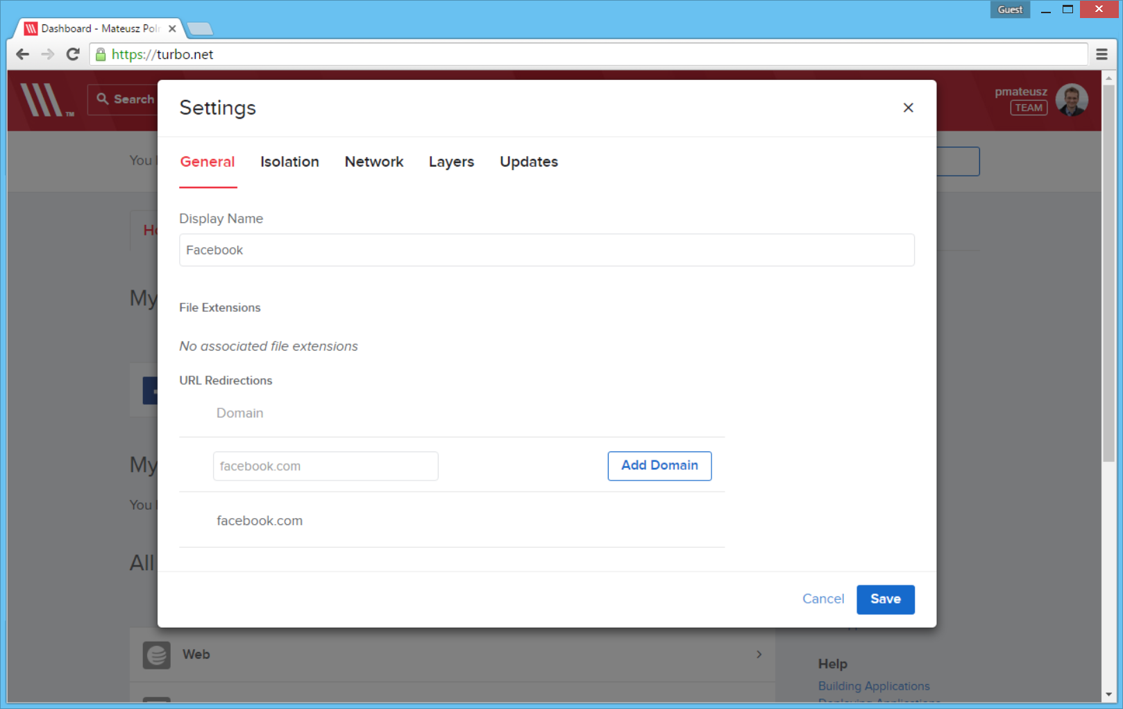 Application settings dialog