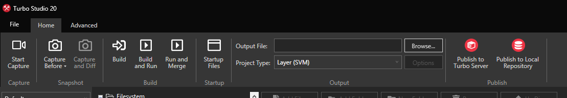 Turbo Studio Home ribbon menu