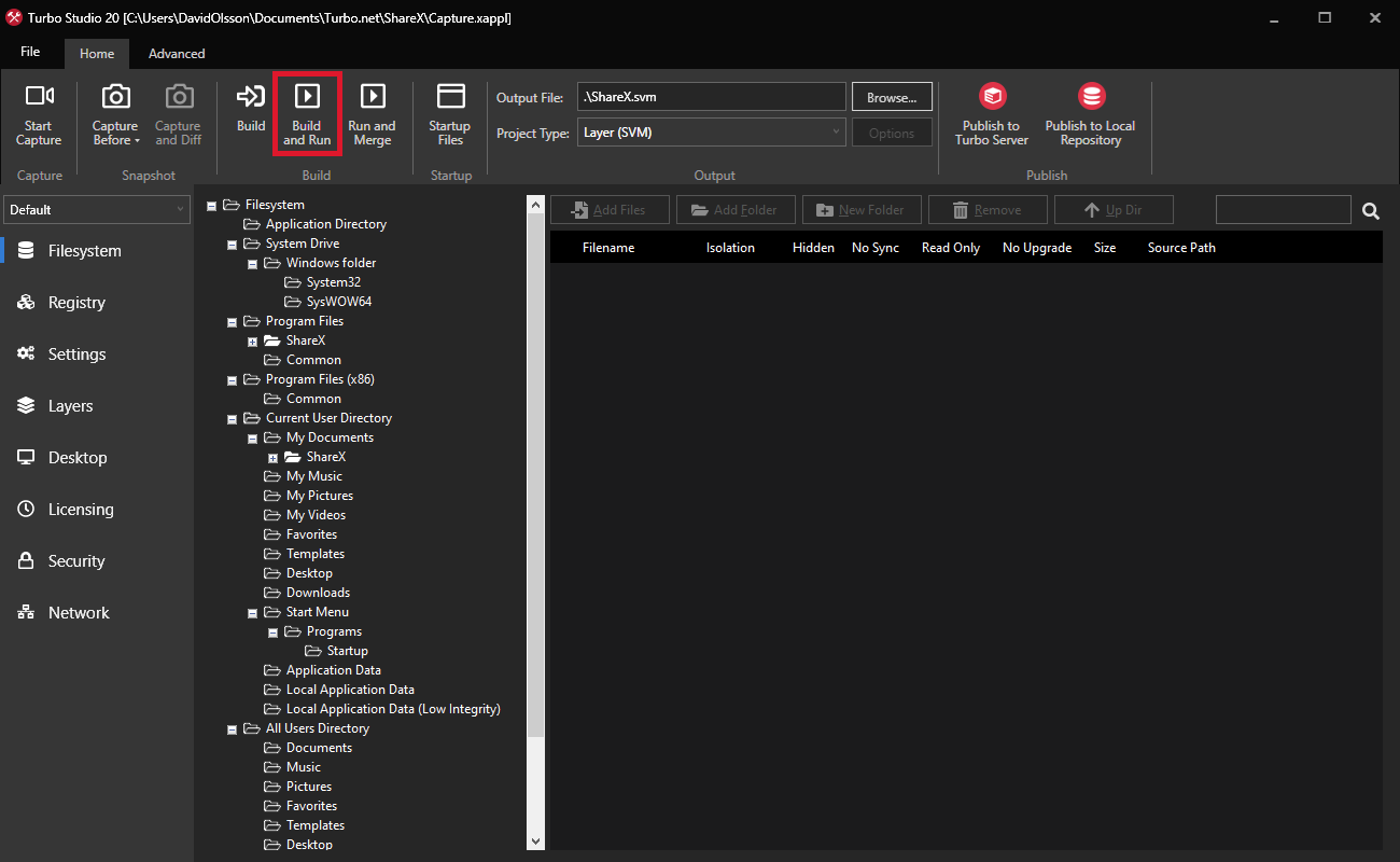 Turbo Studio Setup Capture Start