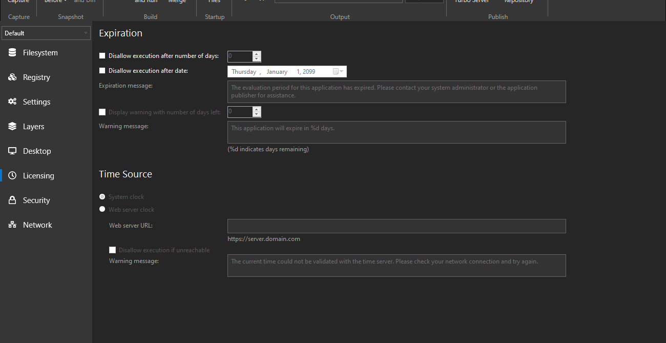 Turbo Studio Licensing Settings
