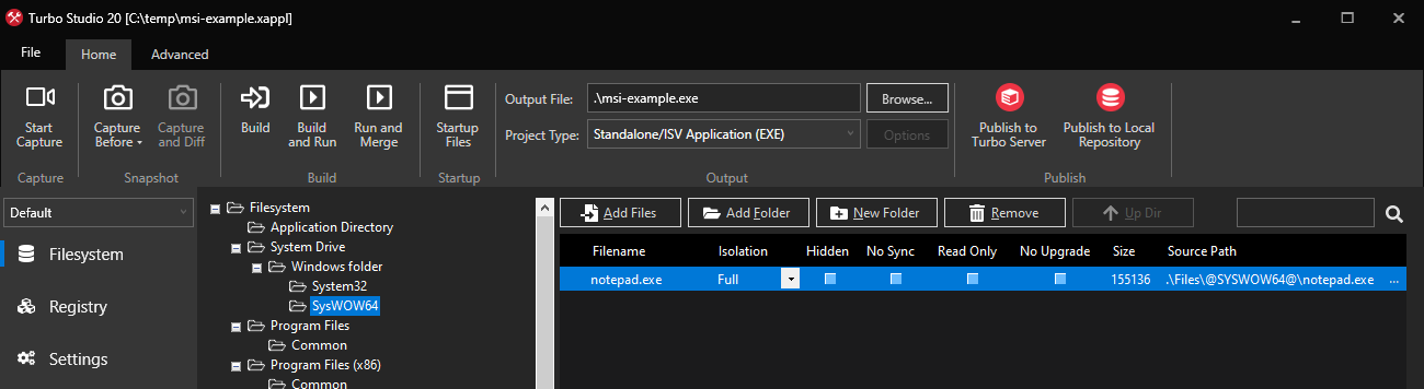 Turbo Studio MSI Filesystem Example