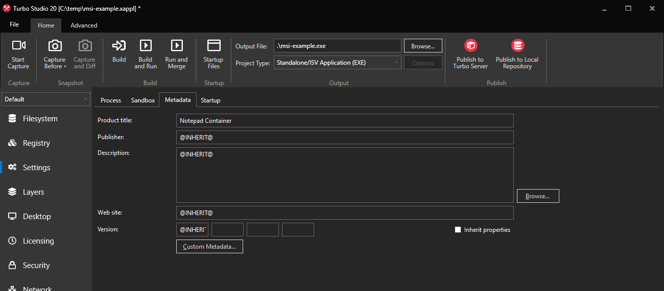 Turbo Studio MSI Metadata Example