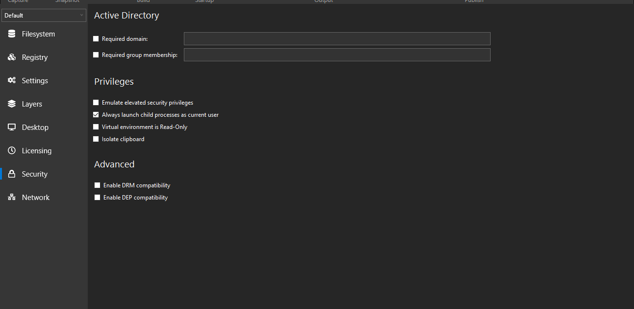 Turbo Studio Security Settings