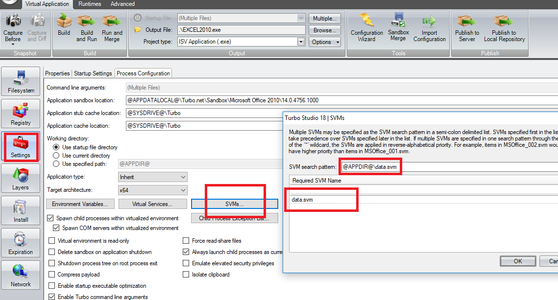 Studio large application SVM settings