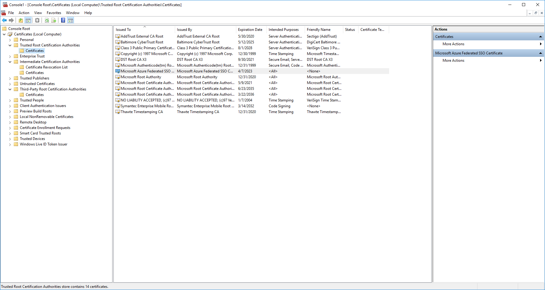 Azure AD SSO + SAML 2.0 certificate store