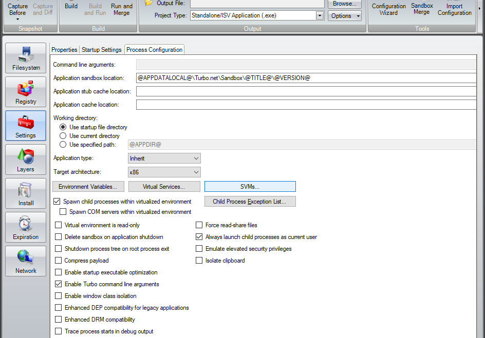 Studio container process configuration