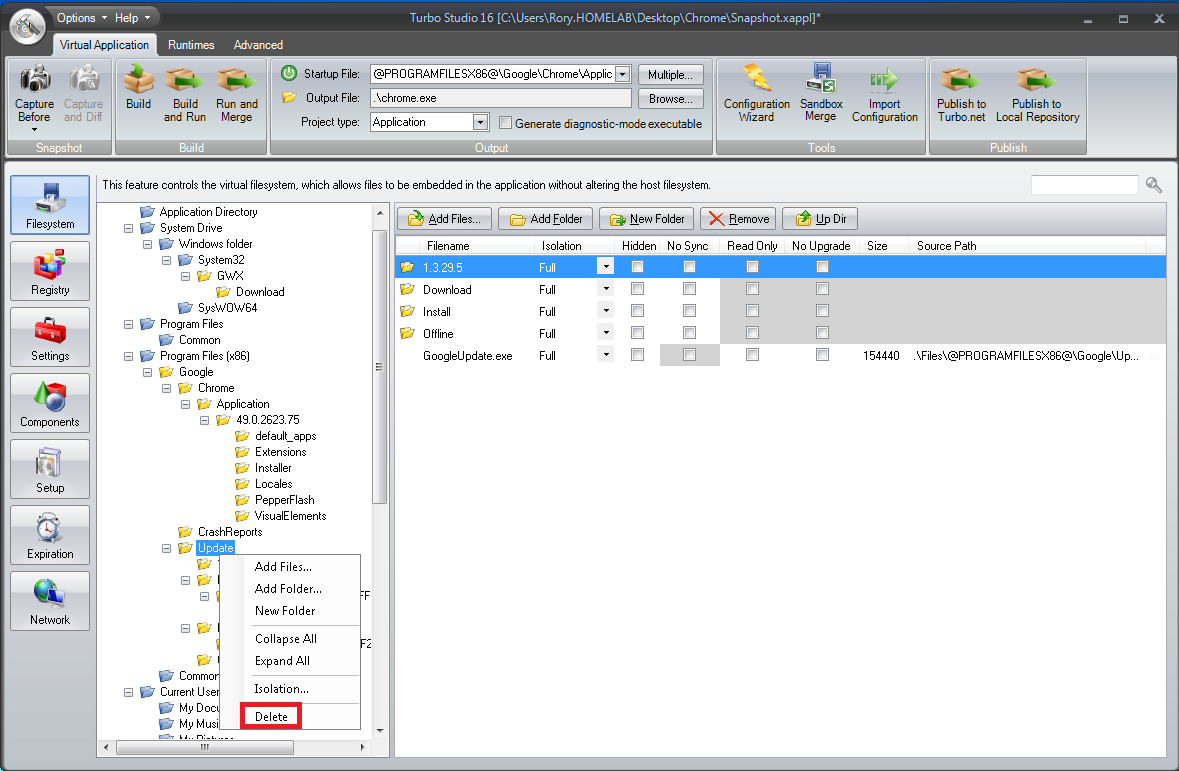 Studio snapshot filesystem