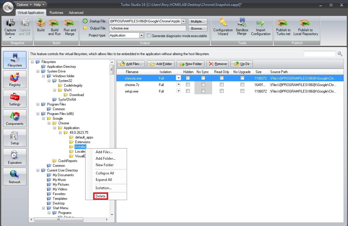 Studio snapshot delete Installer folder