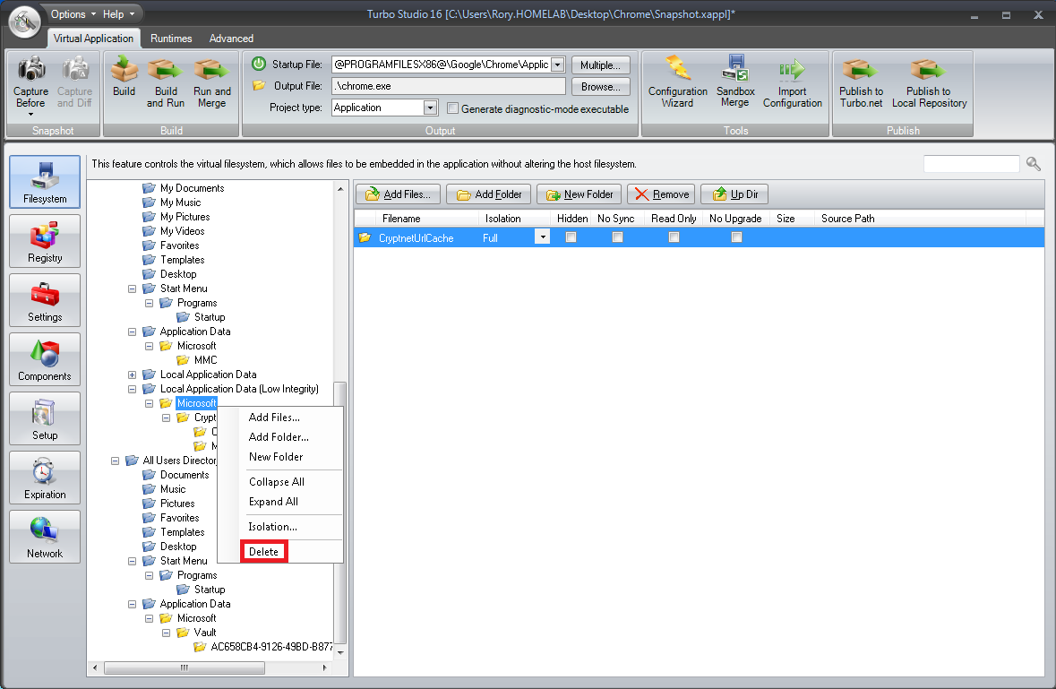Studio snapshot delete Microsoft folder