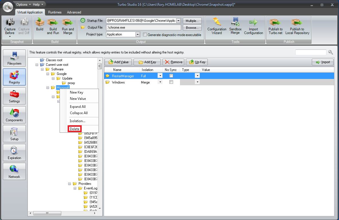 Studio snapshot delete Microsoft registry