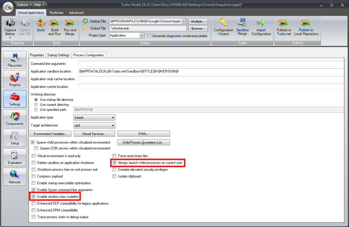 Studio snapshot process configuration