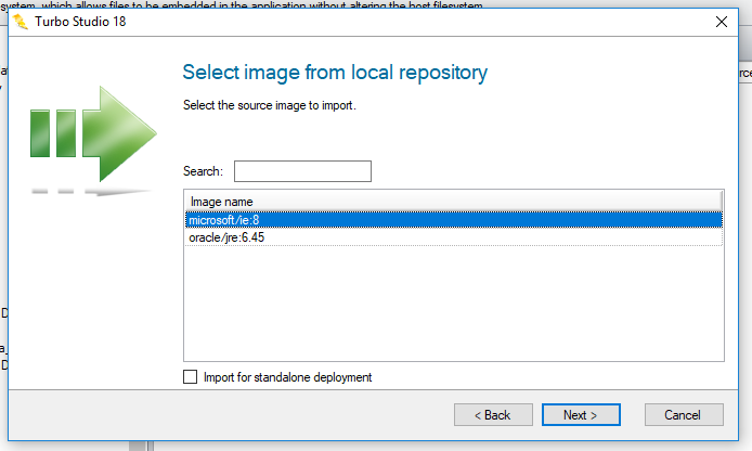 Studio IE + JRE local image selection