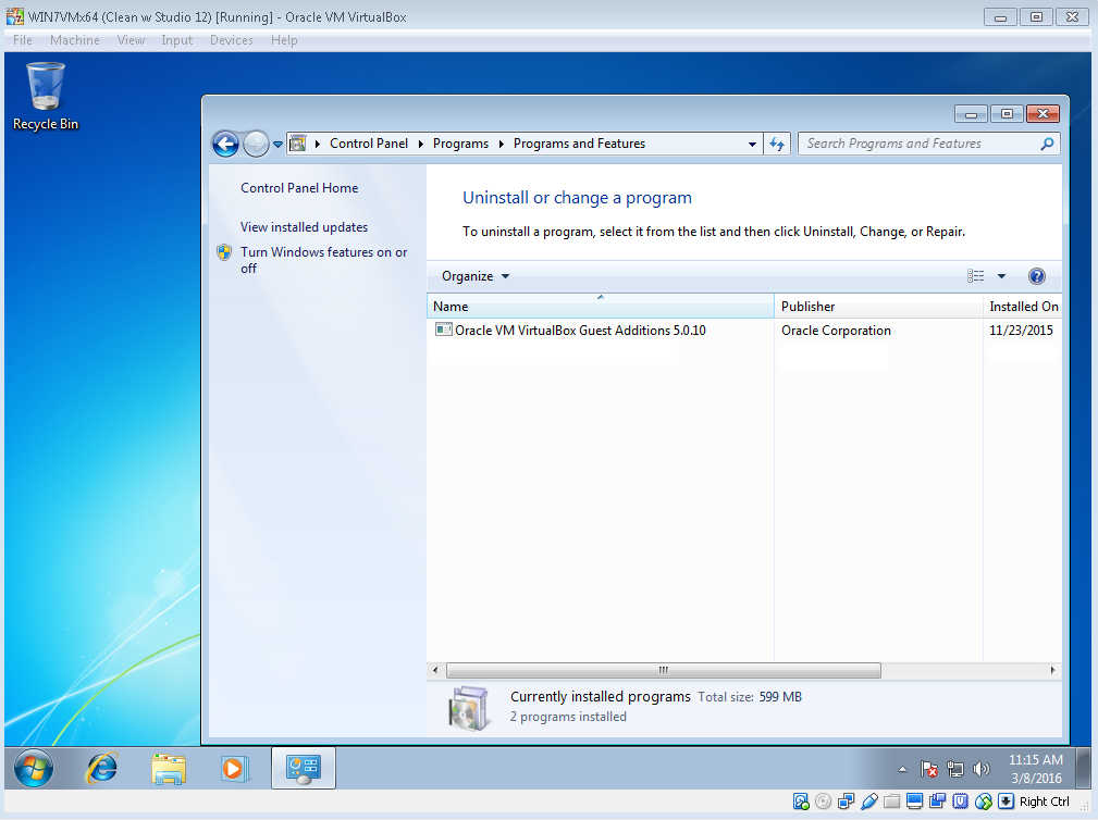 Studio clean virtual machine