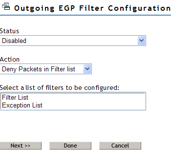 Configuring outgoing EGP filter