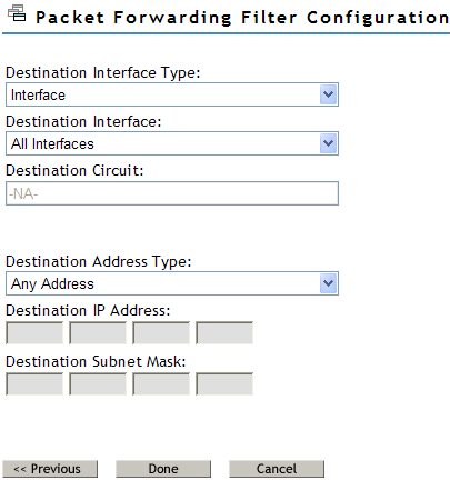 Configuring destination information for filters