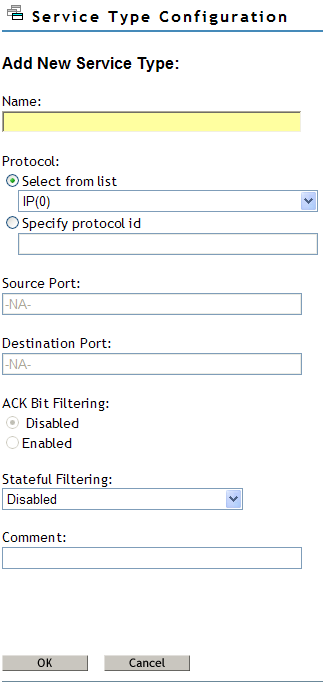 Service Type Configuration - TCP/IP