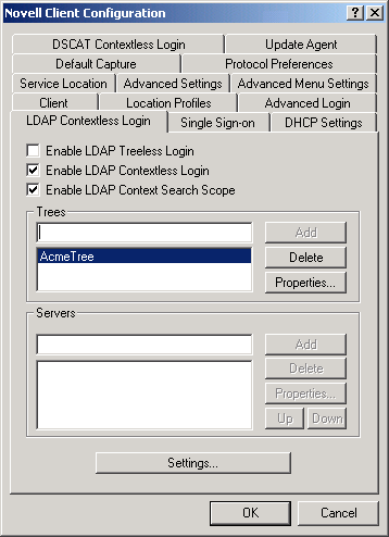 LDAP Contextless Login Property Page