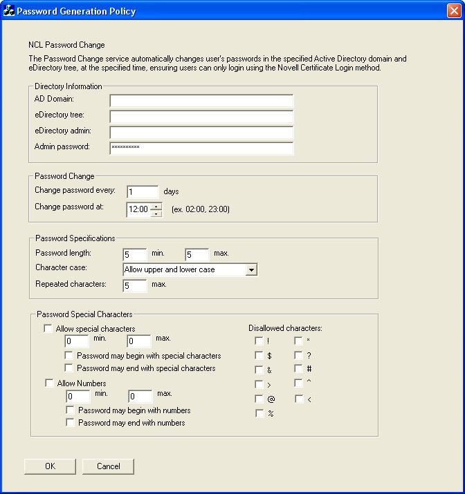 Password Generation Policy page