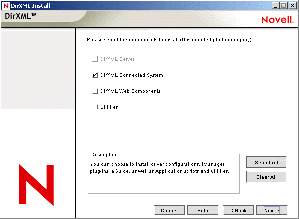 The DirXML Install dialog box