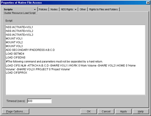 Cluster Resource Load Script window