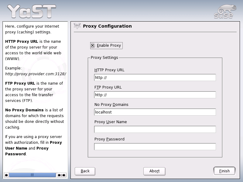 Proxy Configuration menu