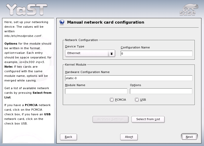 Configuration of the Network Card